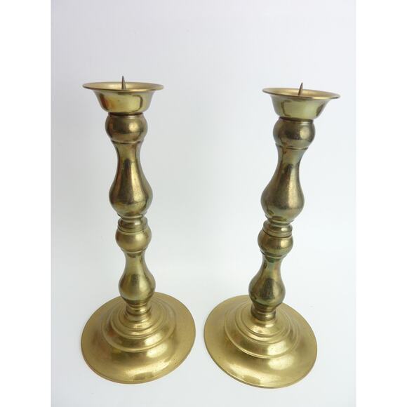 Vintage Pair Alter Gothic Brass Candle Stick Holders Centerpiece Statement - Picture 1 of 6
